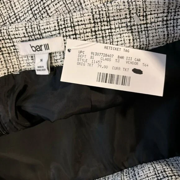 Bar III Women's Size 14 Black and White Tweed Formal Pencil Skirt NWT - Picture 7 of 7